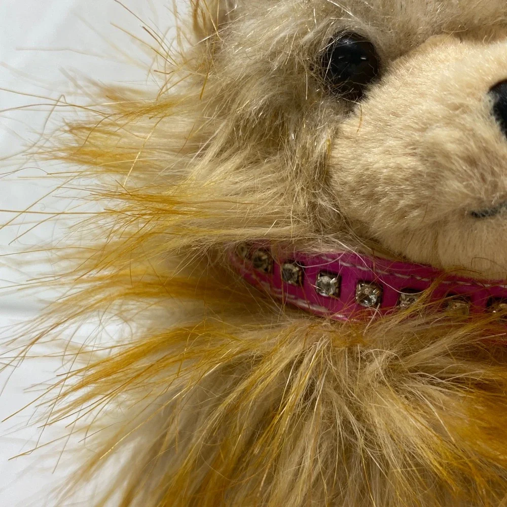 Hallmark Fluffy Golden Orange Pomeranian Dog Plush Toy Pink Collar Cute